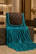 Load image into Gallery viewer, Peacock Blue Barbie & Repurposed LV Canvas