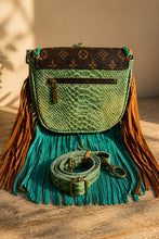 Load image into Gallery viewer, Jade & Tan Leather Barbie with Repurposed LV Canvas