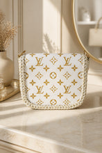 Load image into Gallery viewer, Gold Brushed Marble Barbie & Repurposed LV Canvas