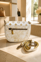 Load image into Gallery viewer, Gold Brushed Marble Barbie & Repurposed LV Canvas
