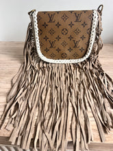 Load image into Gallery viewer, White Snake Embossed Barbie & Repurposed Tan LV Canvas