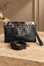 Load image into Gallery viewer, Elena Petite Clutch in Black Crocco Tooled leather