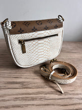 Load image into Gallery viewer, White Snake Embossed Barbie & Repurposed Tan LV Canvas