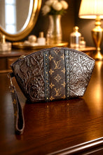Load image into Gallery viewer, Jet Set Medium Leather Travel Kit / Cosmetic bag with designer striped