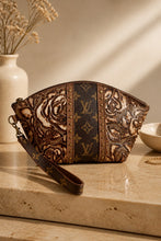Load image into Gallery viewer, Jet Set Medium Leather Travel Kit / Cosmetic bag with designer striped