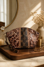 Load image into Gallery viewer, Jet Set Medium Leather Travel Kit / Cosmetic bag with designer striped