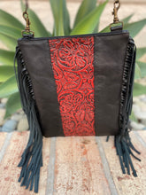 Load image into Gallery viewer, Sergios Stunning Black & Red Fringe Crossbody