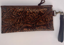 Load image into Gallery viewer, Sergios Wristlet Brown floral embossed leather