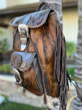 Load image into Gallery viewer, The Jody Deluxe backpack in brindle Hyde and silver western buckles