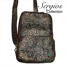 Load image into Gallery viewer, Backpack /Slim-Bag/ Messenger Bag Embossed Copper brown Teal Leather