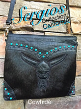 Load image into Gallery viewer, Black beauty longhorn with turquoise stone studs