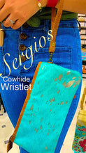 Load image into Gallery viewer, Sergios Turquoise Acid wash Cowhide Wristlet