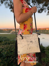 Load image into Gallery viewer, Black Fringe / White Cowhide Crossbody