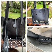 Load image into Gallery viewer, Small black cowhide tote