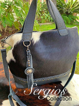 Load image into Gallery viewer, Cowhide hair on large tote bag