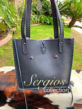 Load image into Gallery viewer, Small black cowhide tote