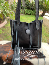 Load image into Gallery viewer, Small black cowhide tote