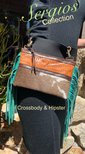 Load image into Gallery viewer, Cowhide & Turquoise Fringe Hipster/Crossbody