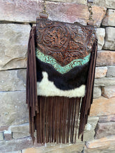 Load image into Gallery viewer, Embossed and cowhide leather crossbody/Hipster bag