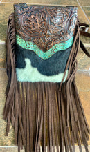 Load image into Gallery viewer, Embossed and cowhide leather crossbody/Hipster bag