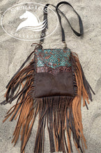 Load image into Gallery viewer, Embossed leather/ cowhide with fringe crossbody
