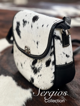 Load image into Gallery viewer, Cowhide round flap Crossbody