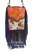 Load image into Gallery viewer, Sergios most popular crossbody made with Tooled leather and cowhide combination