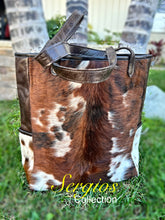 Load image into Gallery viewer, The Wyoming is Beautiful cowhide tricolor hair on tote