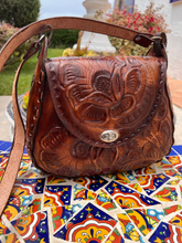 Load image into Gallery viewer, Handmade and hand tooled handbag.
