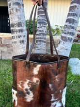 Load image into Gallery viewer, The Wyoming is Beautiful cowhide tricolor hair on tote