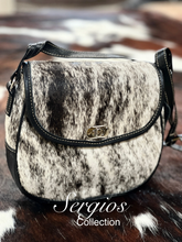 Load image into Gallery viewer, Cowhide crossbody round flap