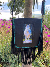Load image into Gallery viewer, Kathy Sigle Art in a soft Sergios Collection black leather crossbody