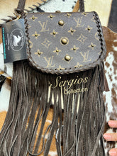 Load image into Gallery viewer, The Barbie mini saddle bag with repurposed LV canvas