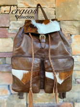 Load image into Gallery viewer, Backpack brown soft leather and hair on hyde