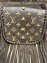 Load image into Gallery viewer, The Barbie mini saddle bag with repurposed LV canvas
