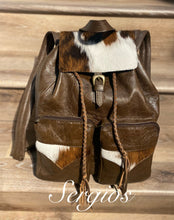 Load image into Gallery viewer, Backpack brown soft leather and hair on hyde