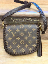 Load image into Gallery viewer, The Barbie mini saddle bag with repurposed LV canvas
