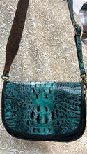 Load image into Gallery viewer, Santa Barbara Saddle bag style in TOURQUOISE crock “embossed print” cowhide leather