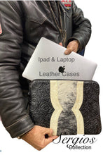 Load image into Gallery viewer, Laptops, cromé books ,iPads,Apple-air custom leather works . We can add company logo , initials. We can also make note pads holders