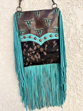 Load image into Gallery viewer, Cristina Turquoise & Dark Brown Acid Wash hide with Longhorn