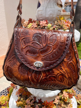 Load image into Gallery viewer, Handmade and hand tooled handbag.