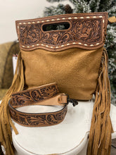 Load image into Gallery viewer, Tan embossed cowhide satchel