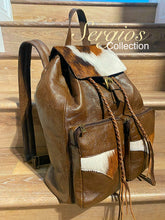 Load image into Gallery viewer, Backpack brown soft leather and hair on hyde