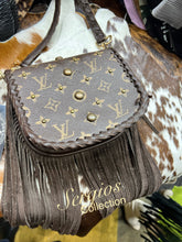 Load image into Gallery viewer, The Barbie mini saddle bag with repurposed LV canvas