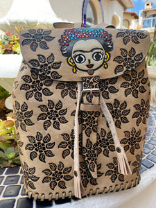 Frida Kalho collection Backpack, Handmade, Hand tooled, Hand painted
