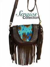 Load image into Gallery viewer, Boho "Hipster" adjustable crossbody Purse with Belt loop clip. Fringe/Cowhide/Studded
