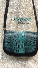 Load image into Gallery viewer, Santa Barbara Saddle bag style in TOURQUOISE crock “embossed print” cowhide leather