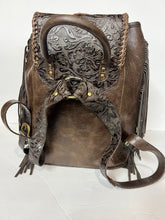 Load image into Gallery viewer, The Jody Deluxe backpack in brindle Hyde and silver western buckles