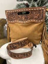 Load image into Gallery viewer, Tan embossed cowhide satchel