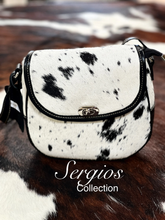 Load image into Gallery viewer, Cowhide round flap Crossbody